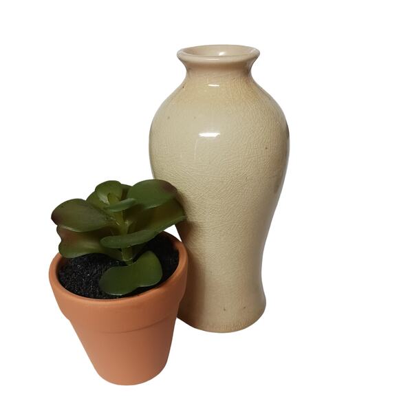 Beige Pottery Vase Rustic Primitive 🌾💐 Distressed 6" Vintage Decor - Picture 14 of 15